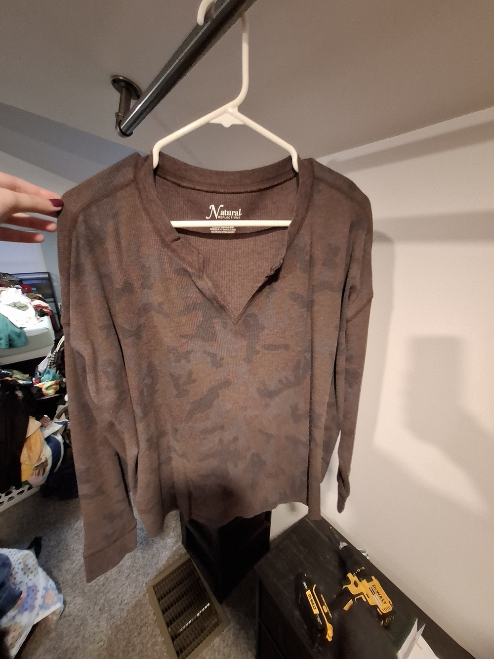 NATURAL LIFE Dark Brown Ribbed V-Neck Knit Top NWOT